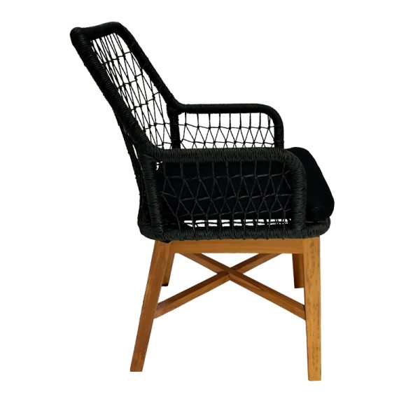 343 000005 2 2 Armchair Elaiza pakoworld teak wood and synthetic rope in natural-black shade with cushion 58x60x90cmBOHO CHIC > Chairs and Armchairs