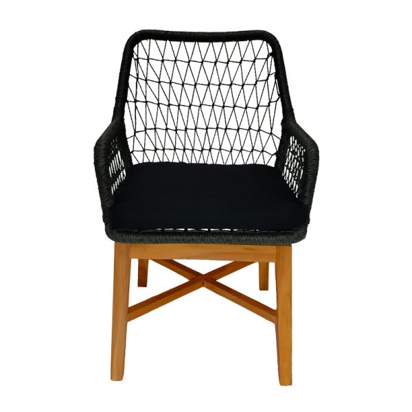 343 000005 3 2 Armchair Elaiza pakoworld teak wood and synthetic rope in natural-black shade with cushion 58x60x90cmBOHO CHIC > Chairs and Armchairs