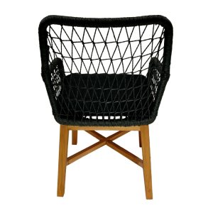 343 000005 4 2 Armchair Elaiza pakoworld teak wood and synthetic rope in natural-black shade with cushion 58x60x90cmBOHO CHIC > Chairs and Armchairs