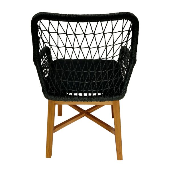 343 000005 4 2 Armchair Elaiza pakoworld teak wood and synthetic rope in natural-black shade with cushion 58x60x90cmBOHO CHIC > Chairs and Armchairs