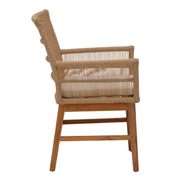 343 000006 2 4 Inca armchair pakoworld teak wood and pe rope in natural-beige shade with cushion 60x61x90cmBOHO CHIC > Chairs and Armchairs