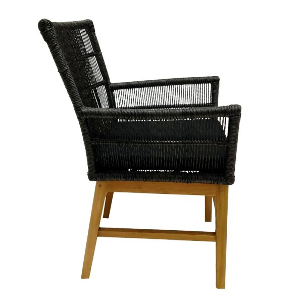343 000007 2 2 Inca armchair pakoworld teak wood and synthetic rope in natural-black shade with cushion 60x61x90cmBOHO CHIC > Chairs and Armchairs