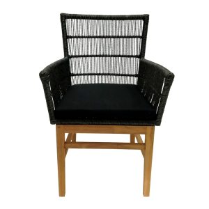 343 000007 3 2 Inca armchair pakoworld teak wood and synthetic rope in natural-black shade with cushion 60x61x90cmBOHO CHIC > Chairs and Armchairs