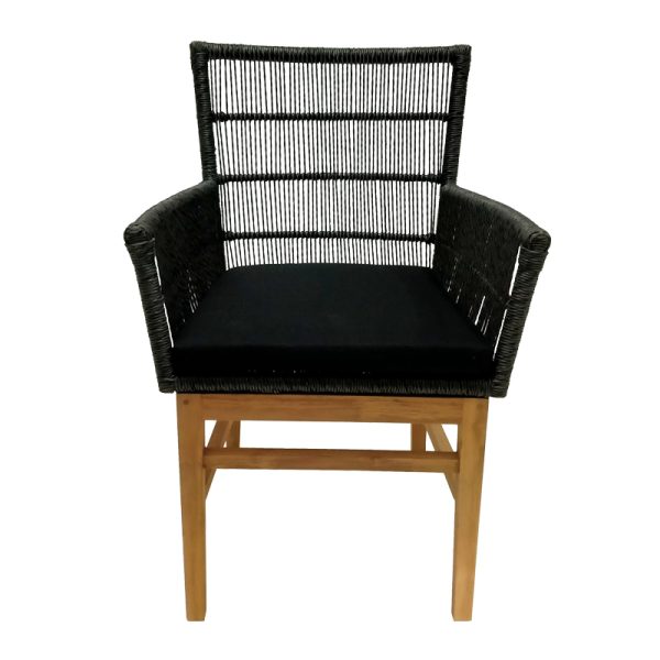 343 000007 3 2 Inca armchair pakoworld teak wood and synthetic rope in natural-black shade with cushion 60x61x90cmBOHO CHIC > Chairs and Armchairs
