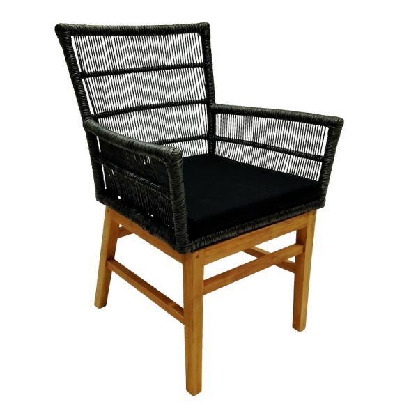 343 000007 5 Inca armchair pakoworld teak wood and synthetic rope in natural-black shade with cushion 60x61x90cmBOHO CHIC > Chairs and Armchairs