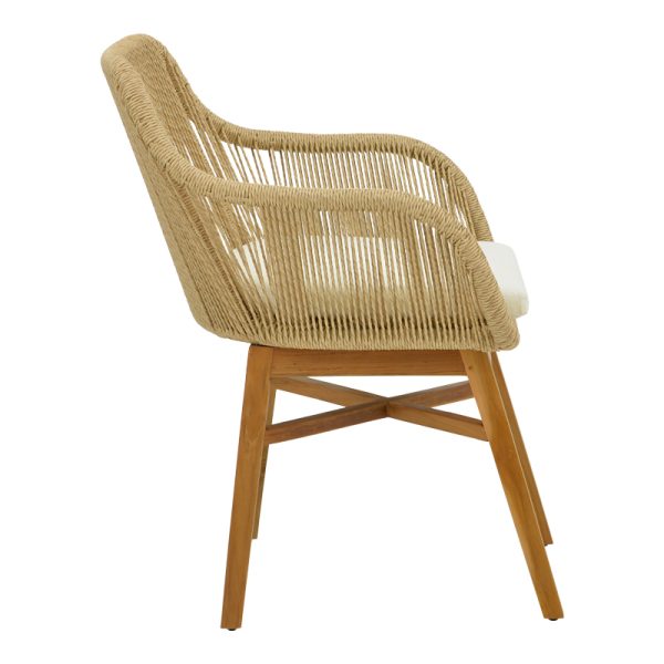 343 000011 2 4 Kalie armchair pakoworld teak wood and pe rope in natural-beige shade with cushion 60x61x80cmBOHO CHIC > Chairs and Armchairs