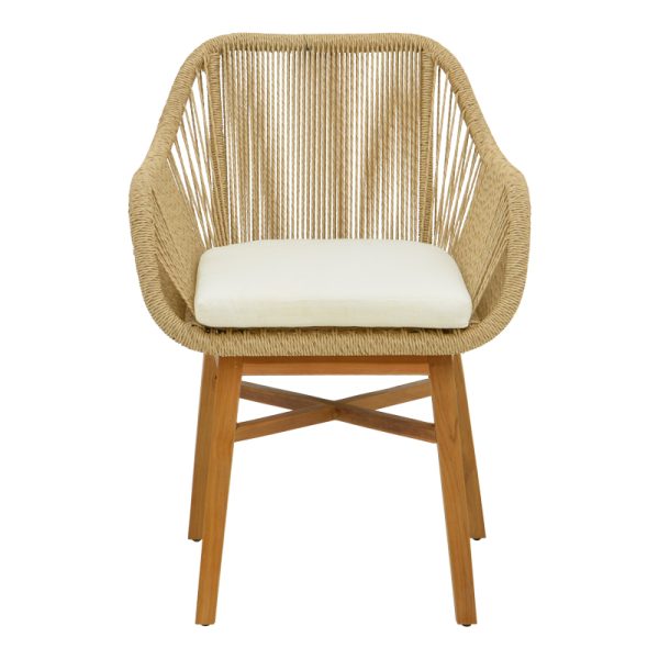 343 000011 3 4 Kalie armchair pakoworld teak wood and pe rope in natural-beige shade with cushion 60x61x80cmBOHO CHIC > Chairs and Armchairs