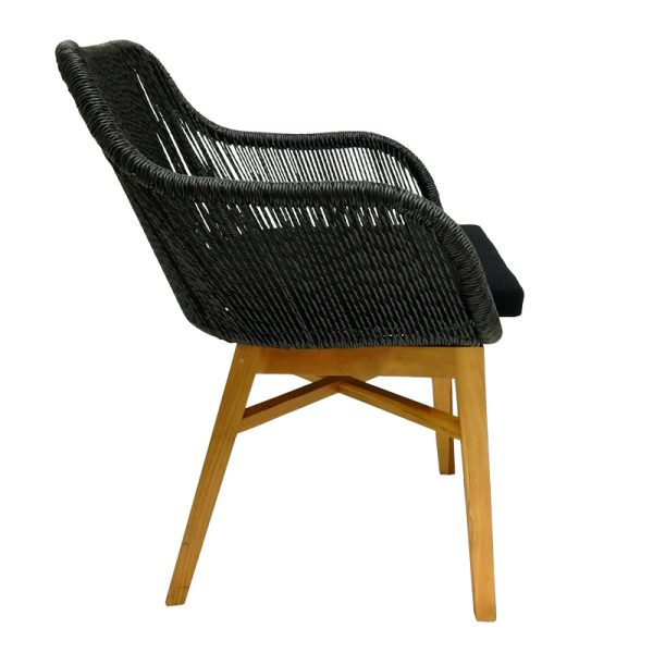 343 000012 2 4 Kalie armchair pakoworld teak wood and synthetic rope in natural-black shade with cushion 60x61x80cmBOHO CHIC > Chairs and Armchairs