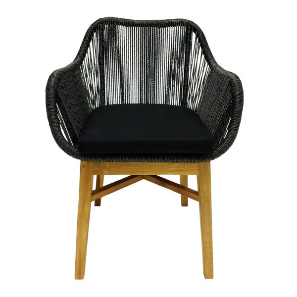 343 000012 3 4 Kalie armchair pakoworld teak wood and synthetic rope in natural-black shade with cushion 60x61x80cmBOHO CHIC > Chairs and Armchairs