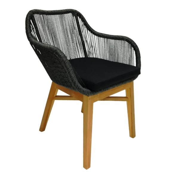 343 000012 7 Kalie armchair pakoworld teak wood and synthetic rope in natural-black shade with cushion 60x61x80cmBOHO CHIC > Chairs and Armchairs