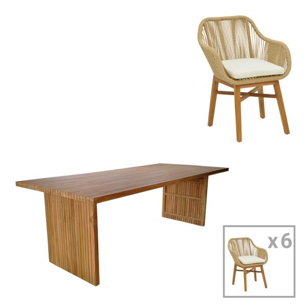 343 000067 5 Kalie-Zibra pakoworld dining set 7pcs in natural-beige shade 220x100x75cmOutdoor furniture > Garden food table