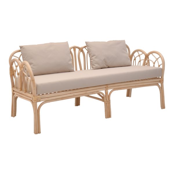 344 000005 9 2-seater Ytrone sofa pakoworld natural color rattan-beige cushion 166x61.5x71cmBOHO CHIC > Sofas & Benches
