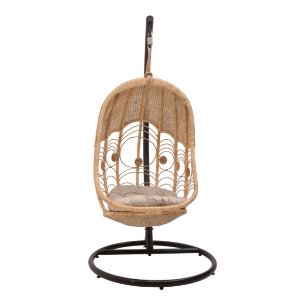 344 000007 2 2 Labreone swing pakoworld rattan in natural color-black metal-beige cushion 82x82x200cmBOHO CHIC > Outdoor/Beach items