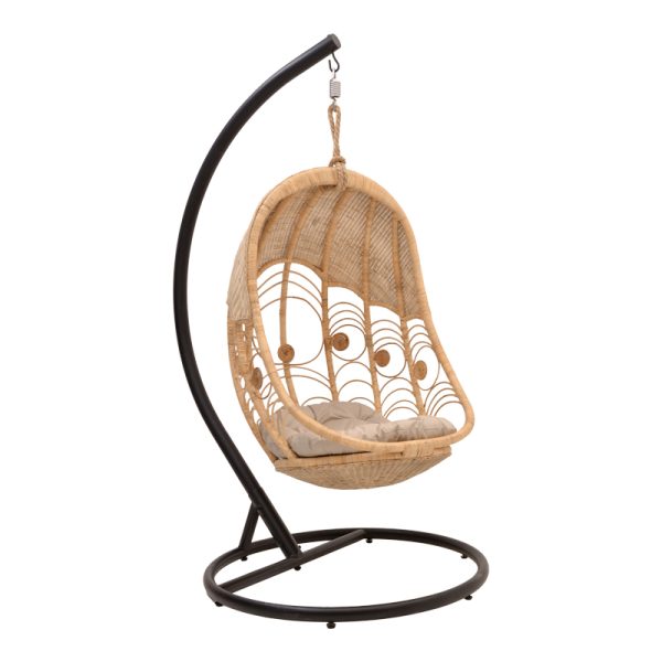 344 000007 5 Labreone swing pakoworld rattan in natural color-black metal-beige cushion 82x82x200cmBOHO CHIC > Outdoor/Beach items