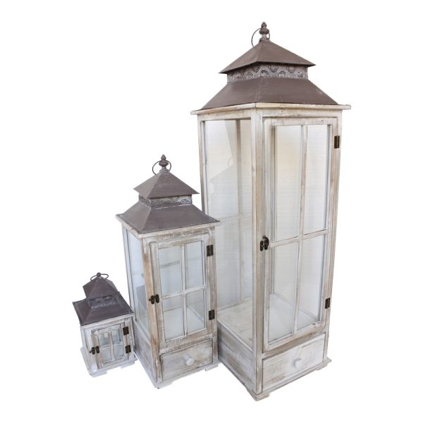 346 000002 2 Lantern Jannie Inart set of 3 aluminum in antic white shadeSPRING OFFERS