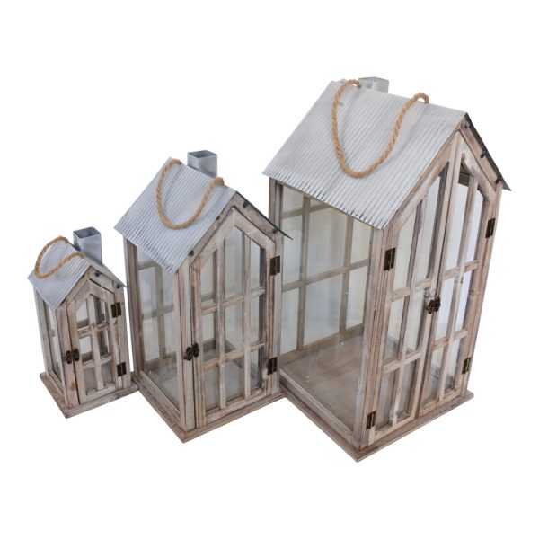 346 000008 2 Bearie Inart lantern set of 3 aluminum in a brown shadeDecoration > Decorations