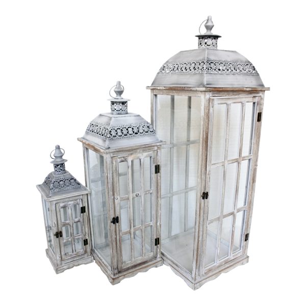 346 000013 3 Lantern Penny Inart set of 3 aluminum in antique white shadeHOT DEALS