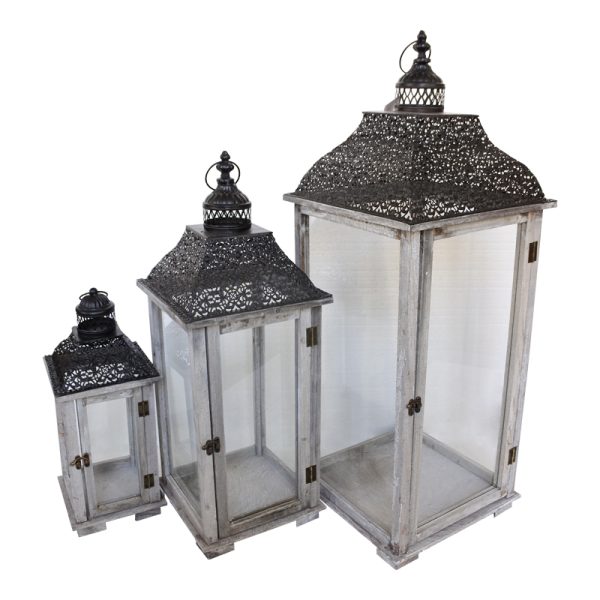 346 000016 7 Lantern Huta Inart set of 3 aluminum in gray shadeSPRING OFFERS