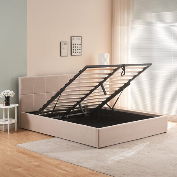 347 000011 2 5 Double bed with storage space Zamblene pakoworld beige fabric 160x200cmIndoor furniture > Beds