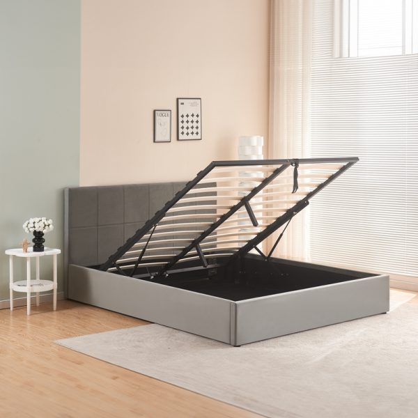 347 000012 2 6 Double bed with storage space Zamblene pakoworld gray velvet 160x200cmIndoor furniture > Beds