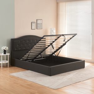 347 000013 2 2 Double bed with storage space Majore pakoworld anthracite fabric 160x200cmIndoor furniture > Beds