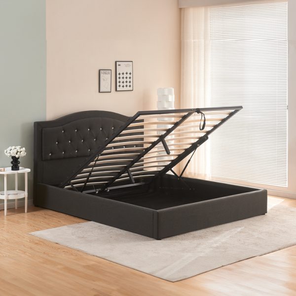 347 000013 2 2 Double bed with storage space Majore pakoworld anthracite fabric 160x200cmIndoor furniture > Beds