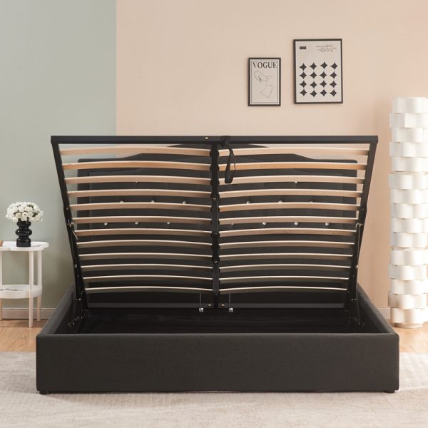 347 000013 3 2 Double bed with storage space Majore pakoworld anthracite fabric 160x200cmIndoor furniture > Beds
