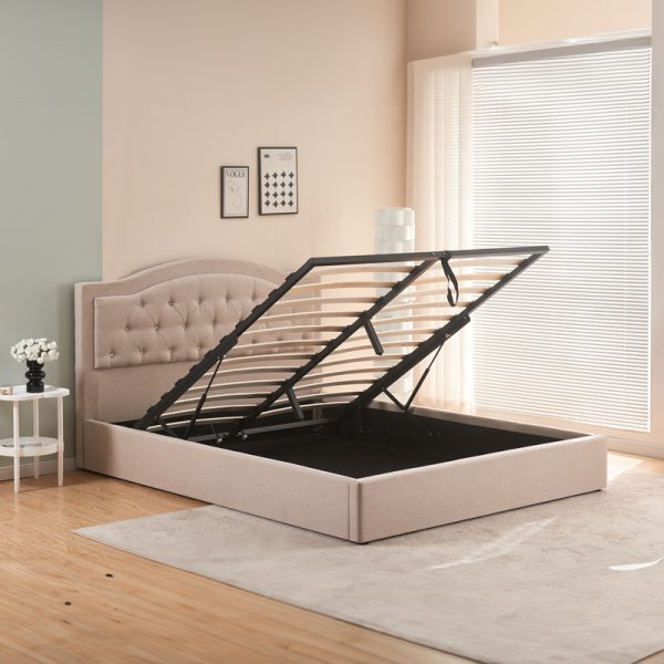 347 000014 2 5 Double bed with storage space Majore pakoworld beige fabric 160x200cmIndoor furniture > Beds