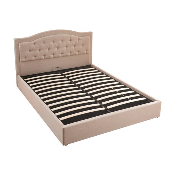 347 000014 3 5 Double bed with storage space Majore pakoworld beige fabric 160x200cmIndoor furniture > Beds