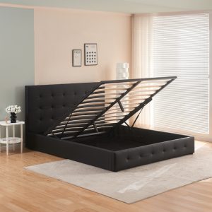 347 000015 2 8 Double bed with storage space Cankere pakoworld black pu 160x200cmIndoor furniture > Beds