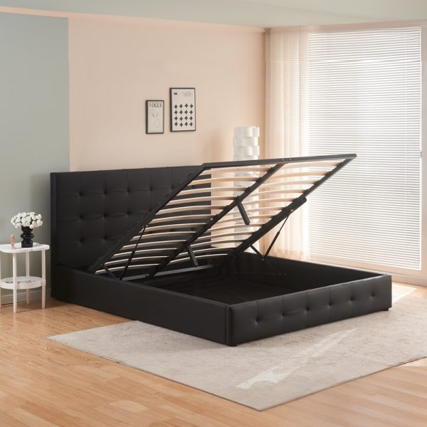 347 000015 2 8 Double bed with storage space Cankere pakoworld black pu 160x200cmIndoor furniture > Beds