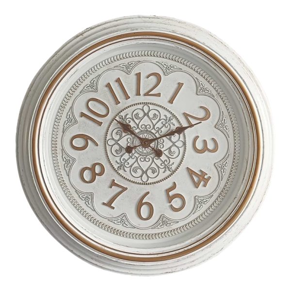 349 000009 6 Alicce Inart wall clock in antique white and gold tone D58.2x5.6cmDecoration > Clocks