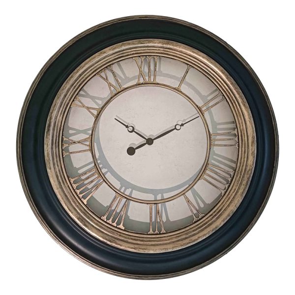 349 000010 2 Nopla Inart wall clock in antique black and gold tone D60.2x5.6cmDecoration > Clocks