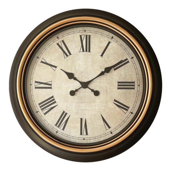 349 000012 11 Plasma Inart wall clock in antique black and gold tone D63.5x5.6cmDecoration > Clocks