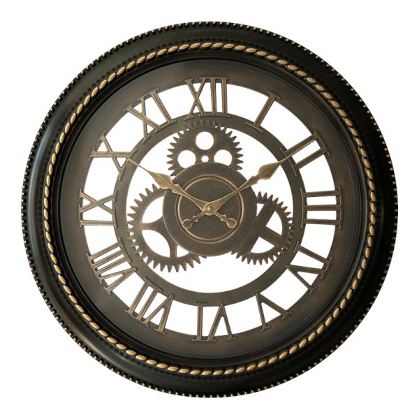 349 000014 8 Ferm Inart wall clock in antique black and gold tone D61x6cmDecoration > Clocks