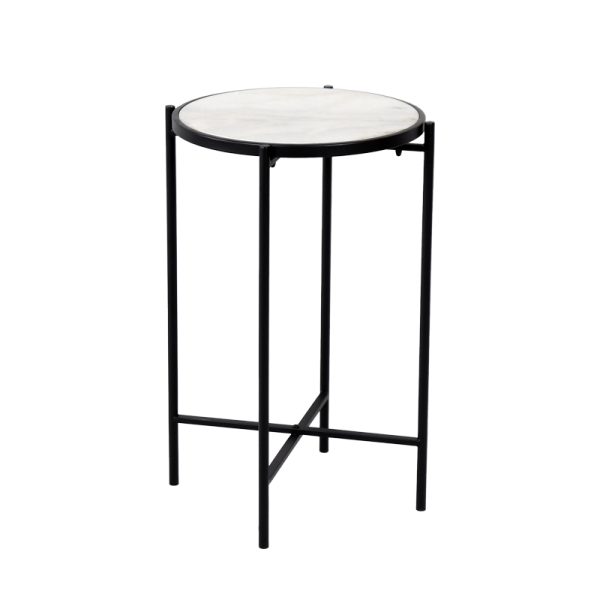 352 000002 4 Side table Luxere Inart black metal-white marble D40x65.5cmIndoor furniture > Coffee tables