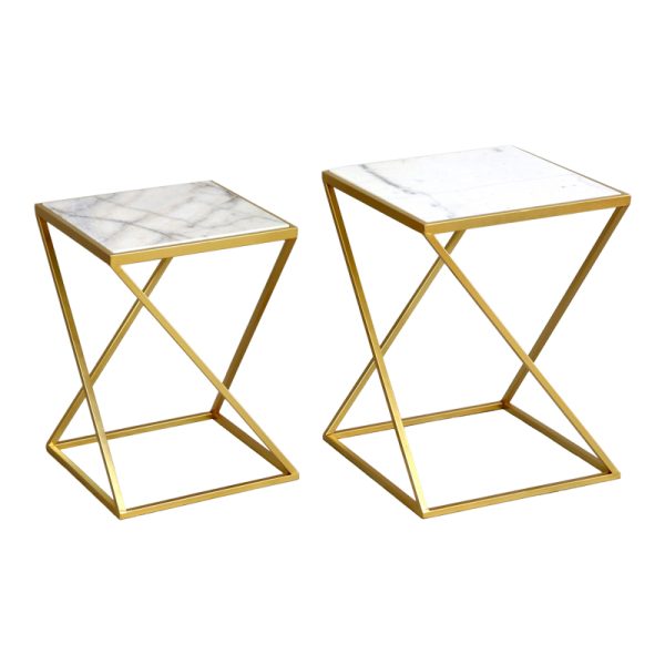 352 000003 4 Side tables for living room set of 2 pieces Zoliene Inart gold metal-white marbleIndoor furniture > Coffee tables