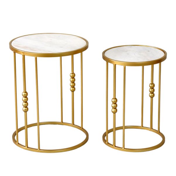 352 000004 12 Side tables for living room set of 2 Emiliane Inart gold metal-white marbleIndoor furniture > Coffee tables