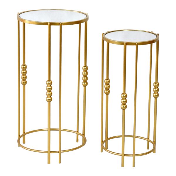 352 000007 7 Side tables set of 2 Emiliane Inart gold metal-mirror glassIndoor furniture > Coffee tables