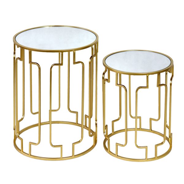 352 000012 9 Side tables set of 2 Sieni Inart gold metal-mirror glassIndoor furniture > Coffee tables