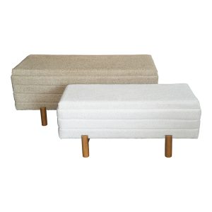 353 000003 5 Cindy Inart trunk stool set of 2 bouclé fabric in beige and white shadeIndoor furniture > Stools