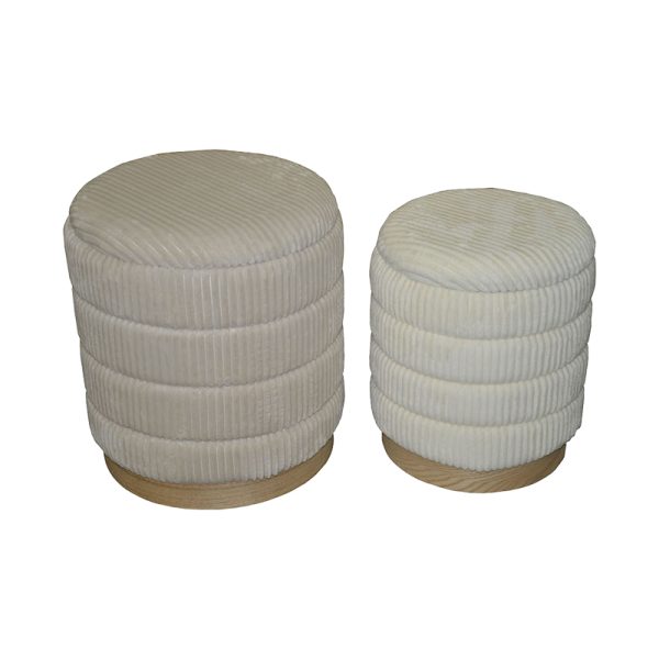 353 000006 6 Pance Inart stool set of 2 boucle fabric in beige and white shadeIndoor furniture > Stools