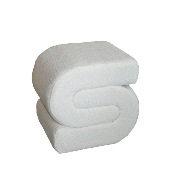 353 000008 9 Escargot stool Inart bouclé fabric in white shade 48x42x44cmIndoor furniture > Stools
