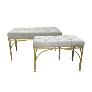 353 000009 7 Reigner Inart stool set of 2 velvet in beige shadeIndoor furniture > Stools