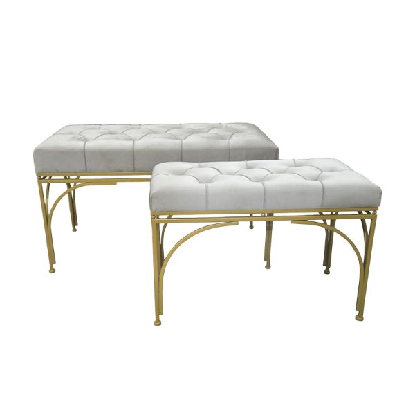 353 000009 7 Reigner Inart stool set of 2 velvet in beige shadeIndoor furniture > Stools