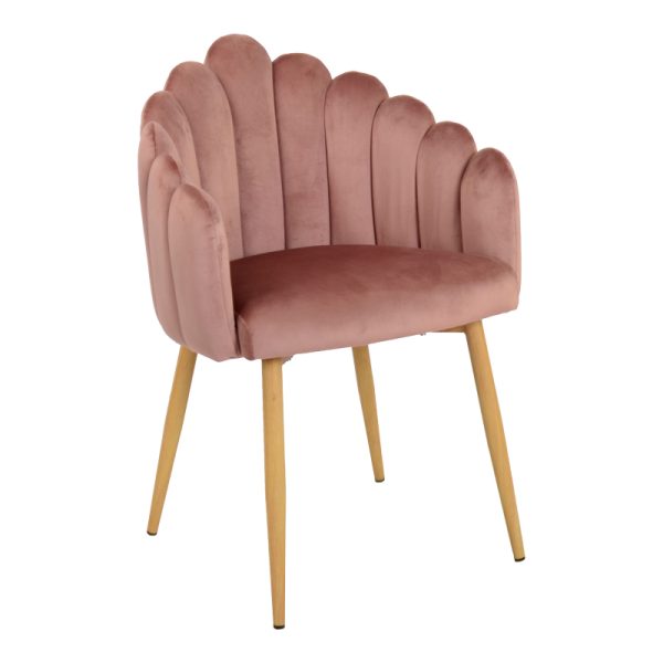357 000007 10 Briella armchair pakoworld pink velvet fabric and metal legs in a natural shade 60x56x84cmIndoor furniture > Armchairs