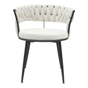 360 000004 3 9 Chair Alkia pakoworld in cream velvet with black metal leg 60x57x68cmIndoor furniture > Chairs