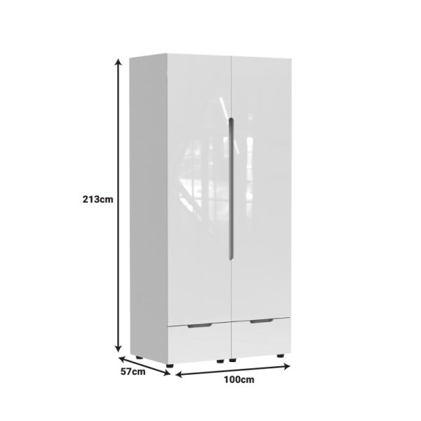 361 000017 2 3 Double Wardrobe Afina pakoworld mdf in white glossy color 100x57x213cmIndoor furniture > Wardrobes