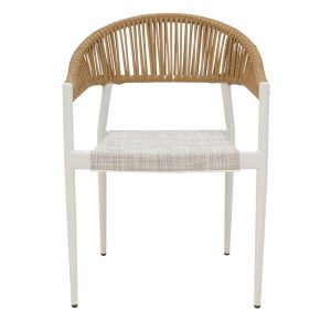 364 000004 3 4 Elation aluminum armchair pakoworld stackable white frame-textilene and rattan in natural color 56x52x76cmOutdoor furniture > Garden armchairs