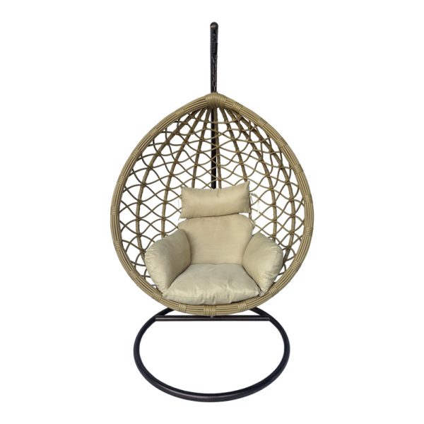 368 000001 11 Lyere pakoworld swing nest with brown metal base with beige pe rattan 120x108x195cmOutdoor furniture > Gardens swings